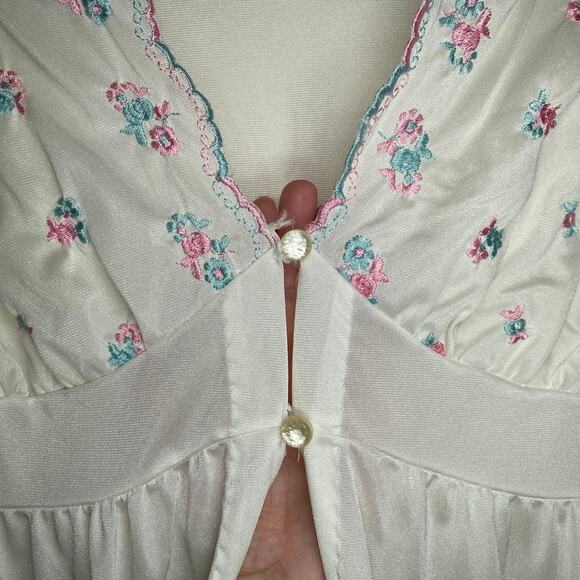 Vintage Cottage Prairie Maxi length Gown Slip Nightie Robe Embroidered Flower M - Picture 3 of 13